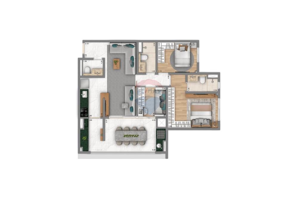 Apartamento - Venda - São Paulo , São Paulo - Planta 84m2 - 3 Dorms. 1 Suíte.jpeg - 602391001-4